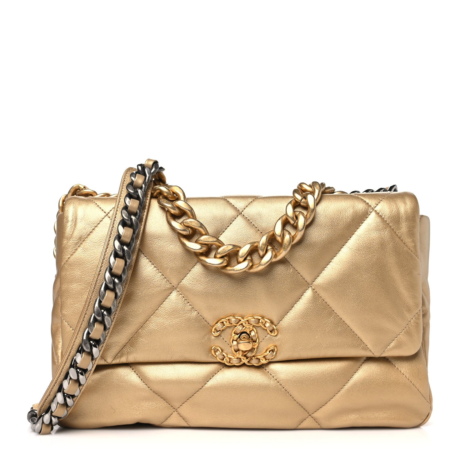 Chanel Metallic Goatskin Quilted Large Chanel 19 Flap Gold 1 of 10
