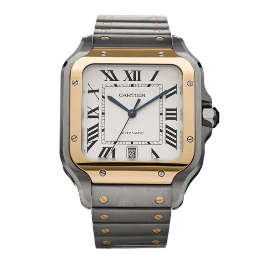 Stainless Steel 18K Yellow Gold 39.8mm Santos De Cartier Automatic Watch