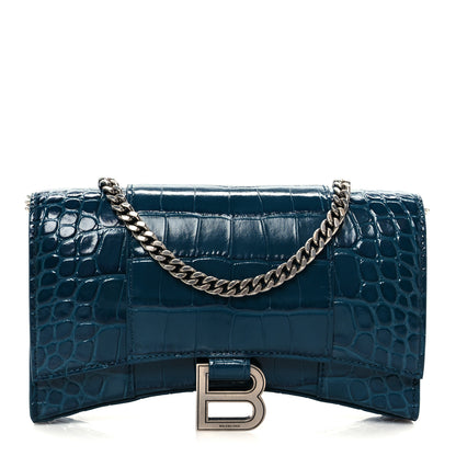 Balenciaga Shiny Calfskin Crocodile Embossed Hourglass Chain Bag Forest Green 1 of 21