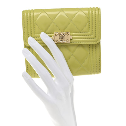 Chanel Patent Quilted Compact Boy Wallet Yellow 2 of 12