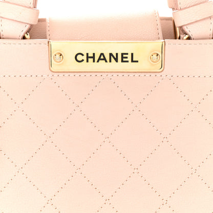 Chanel Grained Calfskin Stitched Small Label Click Shopper Tote Light Beige 8 of 11