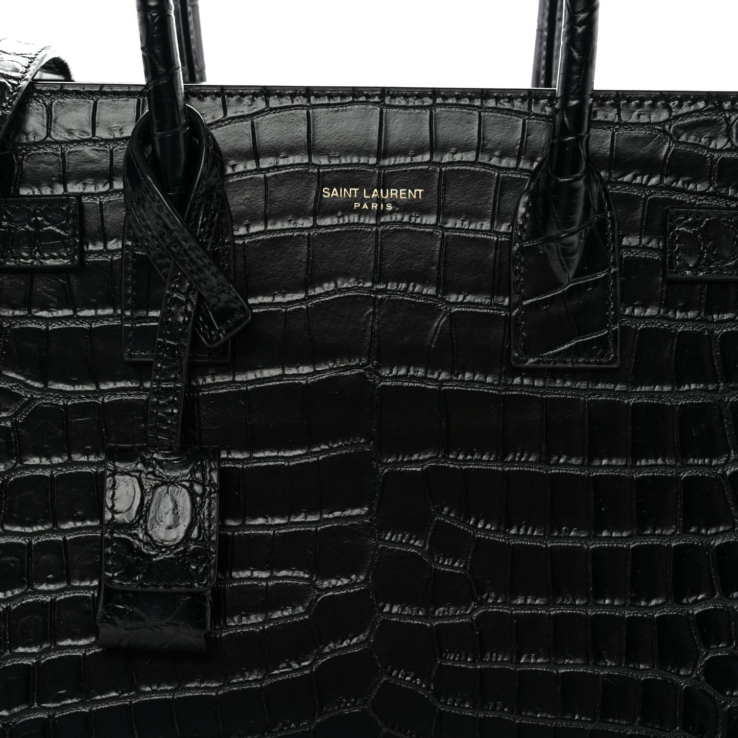 Calfskin Crocodile Embossed Baby Sac De Jour Black