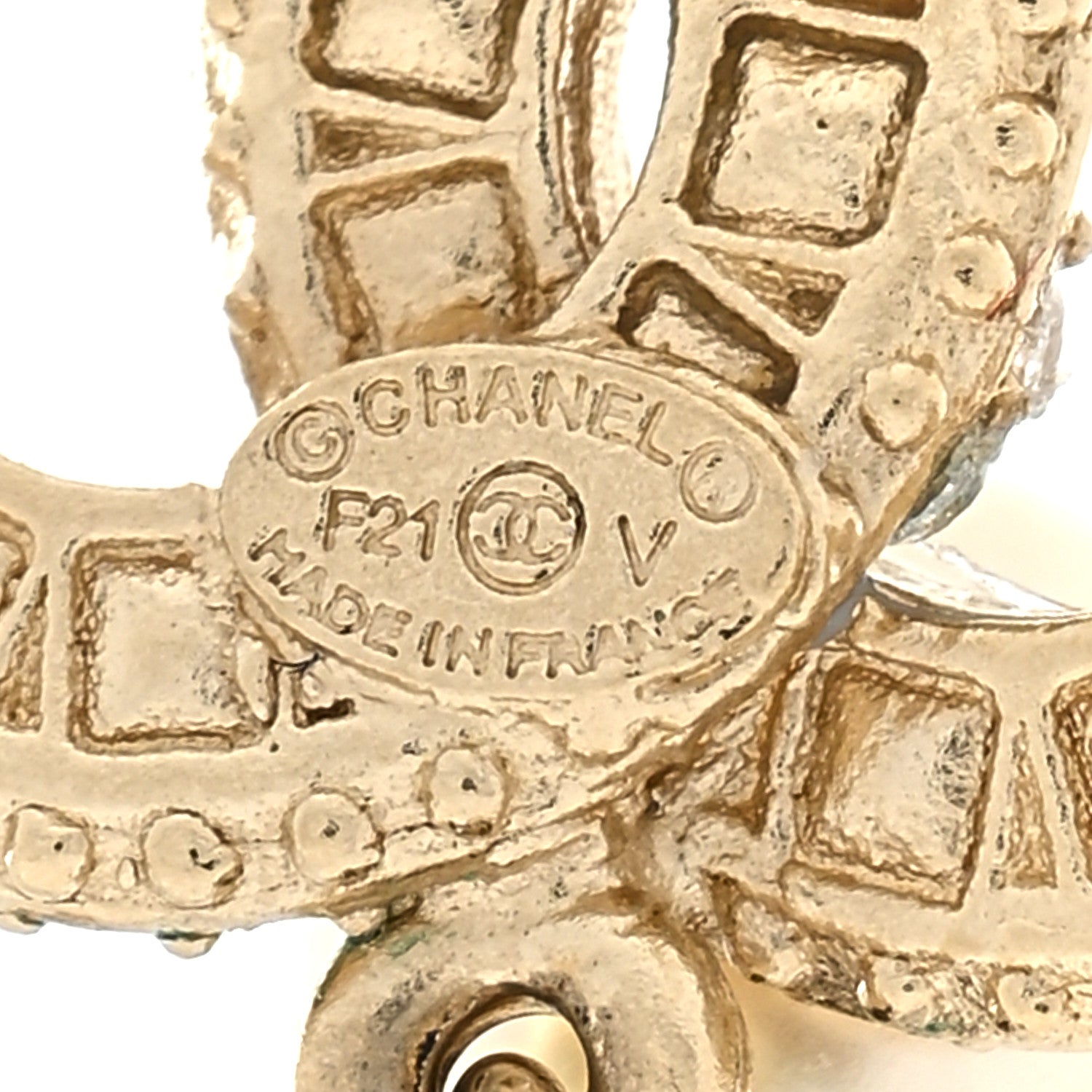 Chanel Crystal Pearl CC Drop Earrings Gold 4 of 4