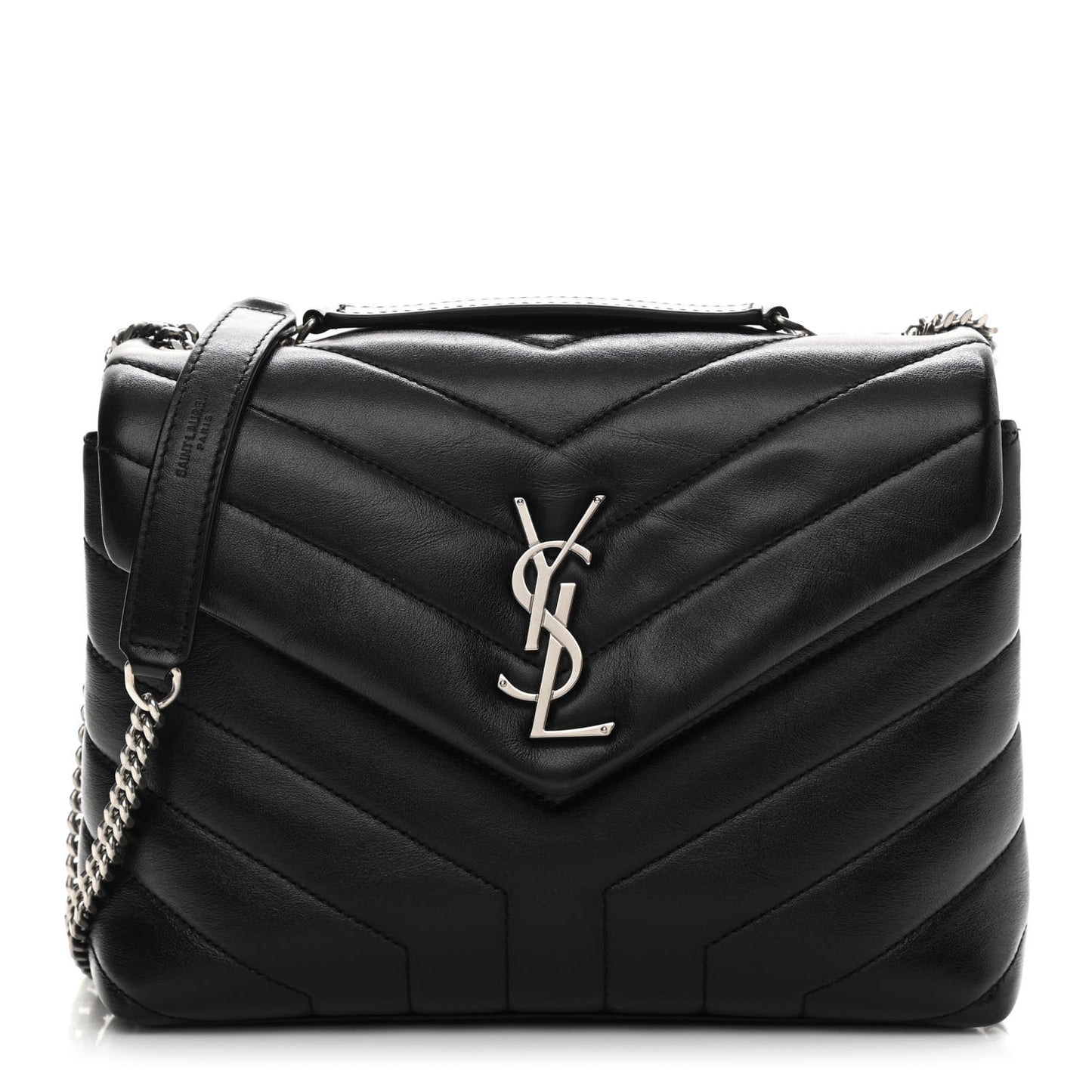 Calfskin Y Quilted Monogram Small Loulou Chain Satchel Black
