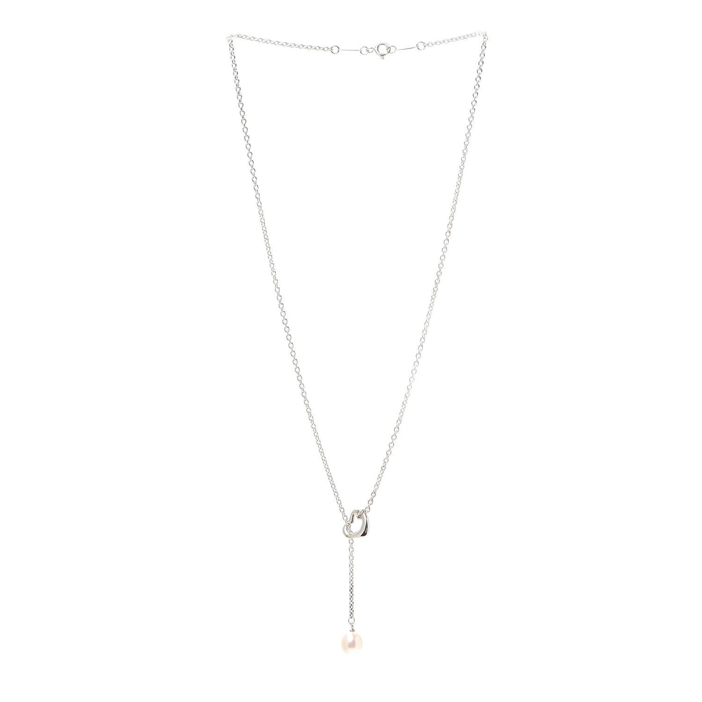 Sterling Silver Pearl 9-9.5mm Elsa Peretti Open Heart Lariat Necklace