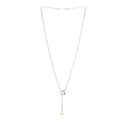 Tiffany Sterling Silver Pearl 9-9.5mm Elsa Peretti Open Heart Lariat Necklace 3 of 6