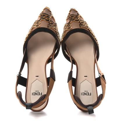 Fendi Mesh Velvet Karligraphy Colibri 55mm Slingback Pumps 35.5 Nocciola 2 of 9