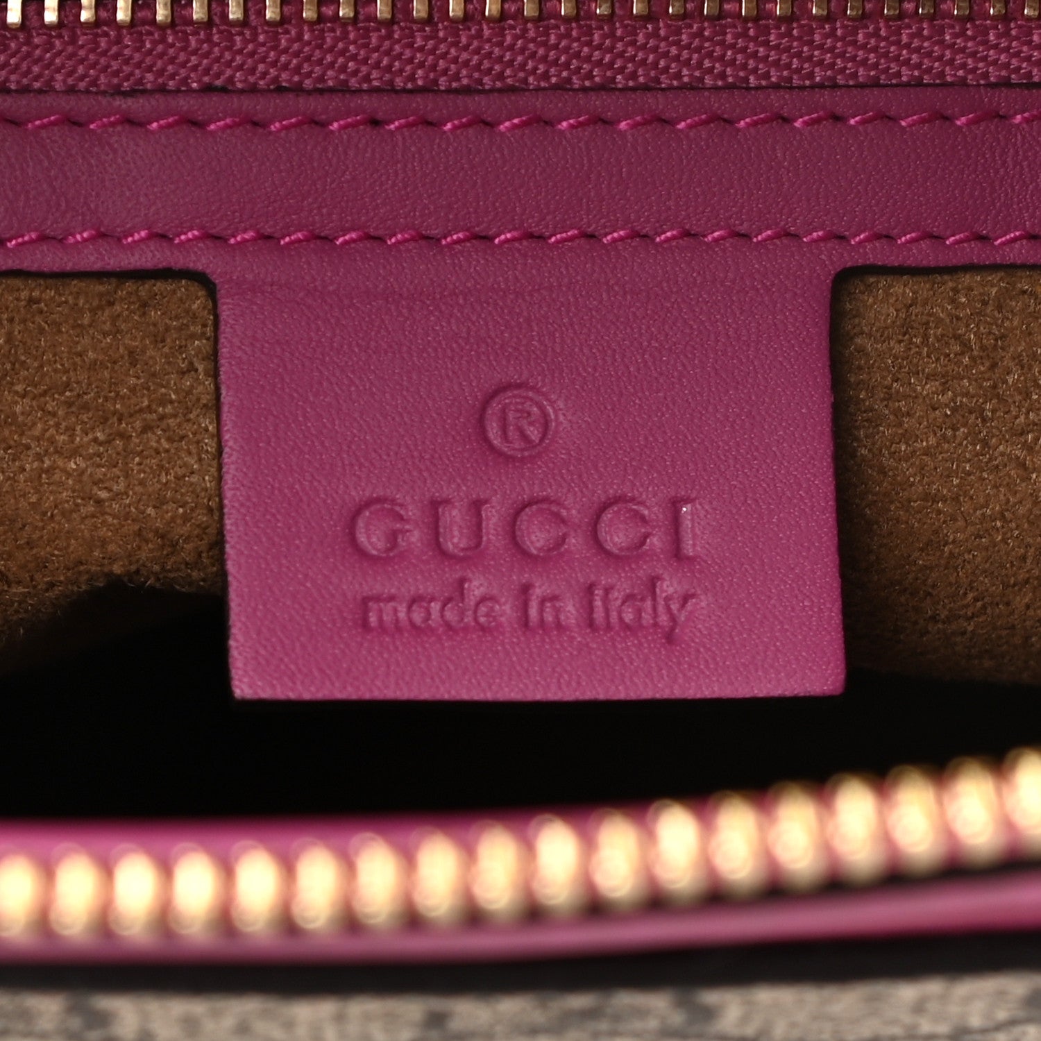 Gucci GG Supreme Monogram Moon Calfskin Small Zip Top Tote Beige Ebony Hibiscus Red New Rosette 6 of 10