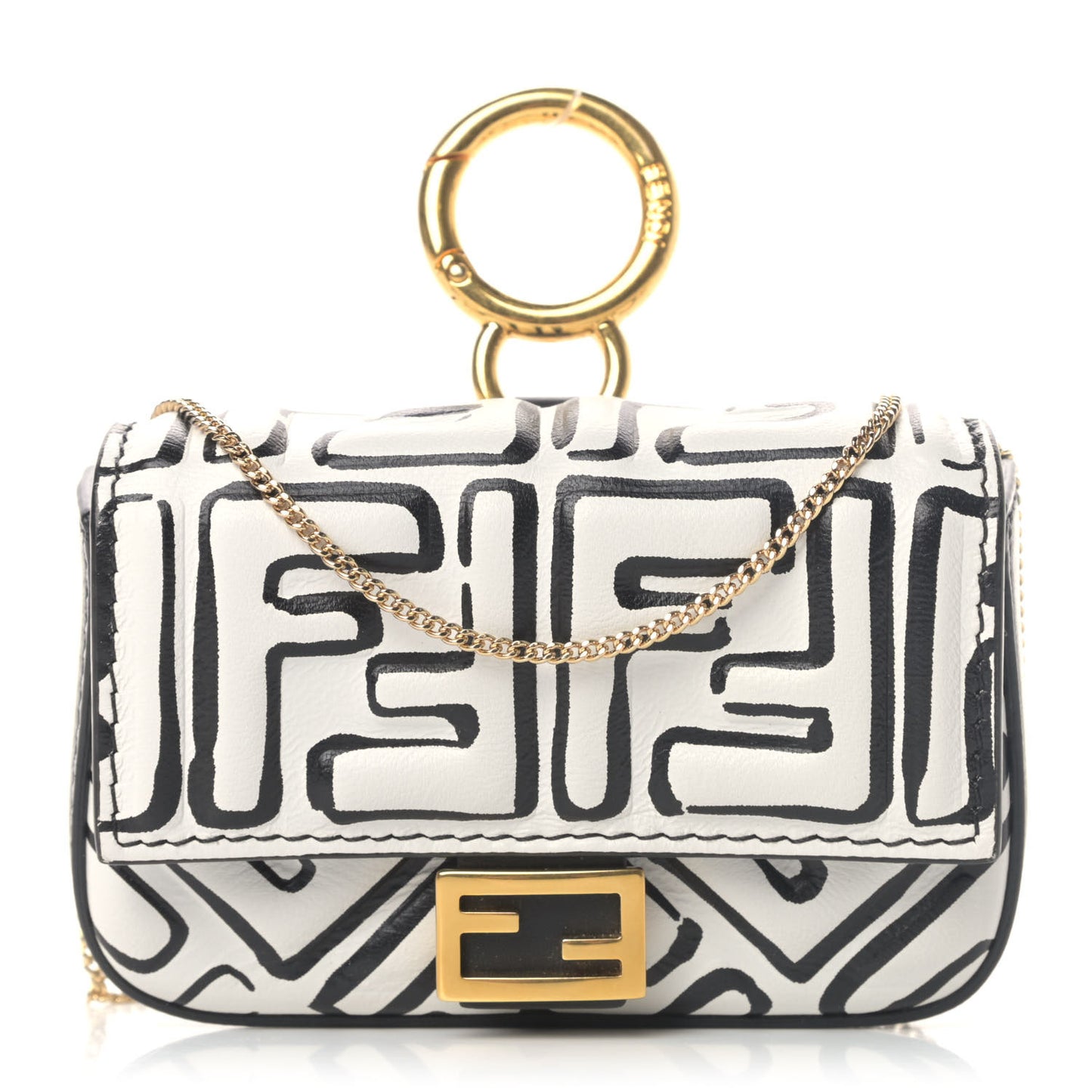 X JOSHUA VIDES Nappa Vitello King FF Embossed Nano Baguette Charm White Black