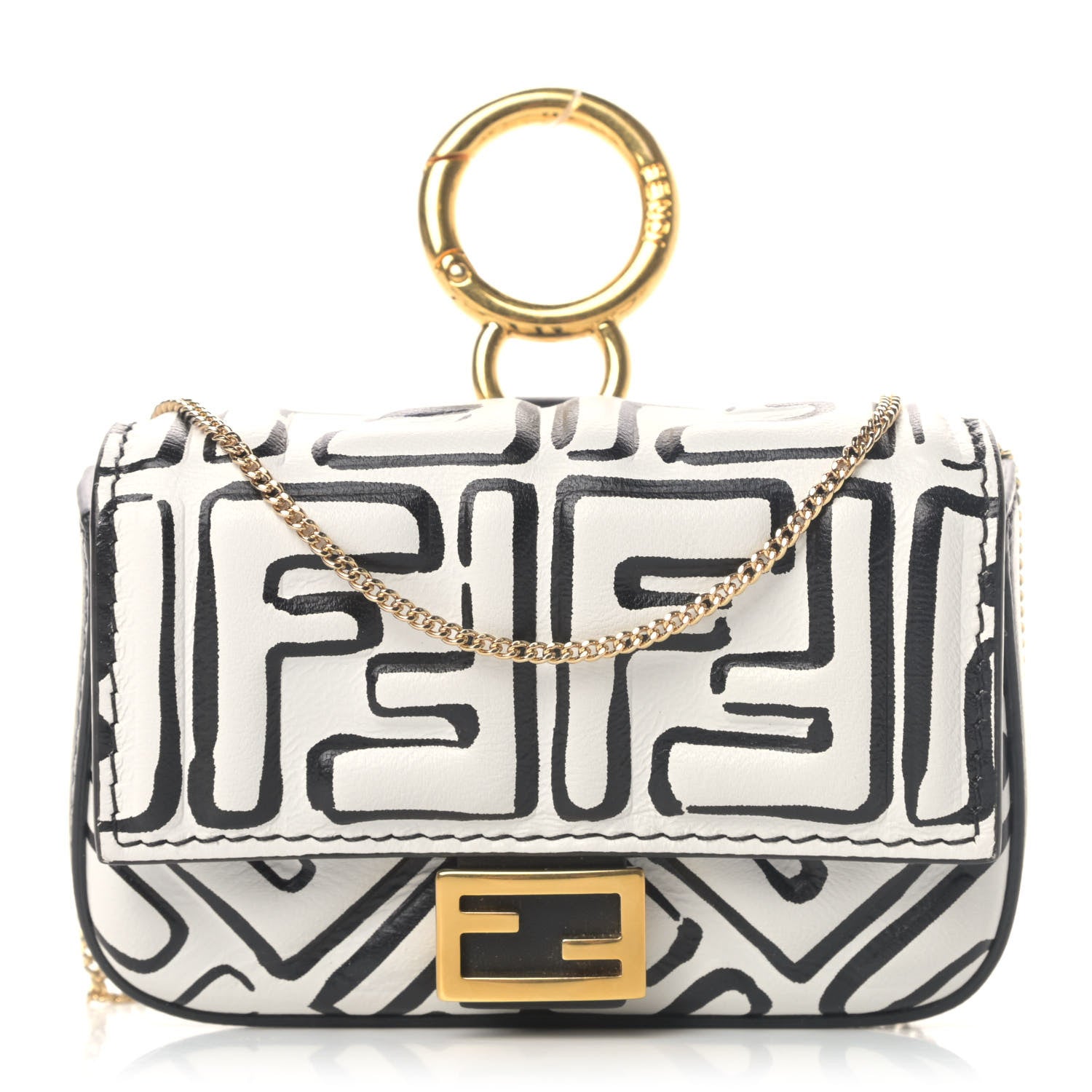 Fendi X JOSHUA VIDES Nappa Vitello King FF Embossed Nano Baguette Charm White Black 1 of 4