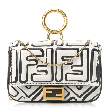 Fendi X JOSHUA VIDES Nappa Vitello King FF Embossed Nano Baguette Charm White Black 1 of 4