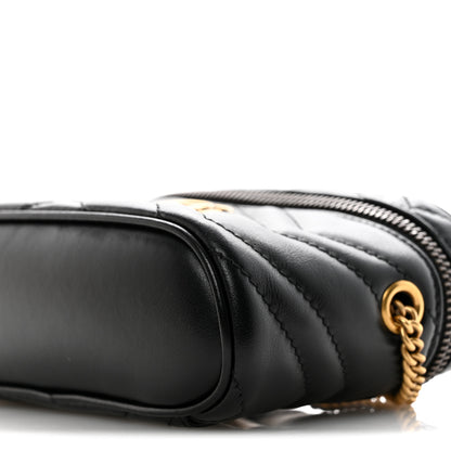 Gucci Calfskin Matelasse Chevron Mini GG Marmont Top Handle Bag Black 10 of 11