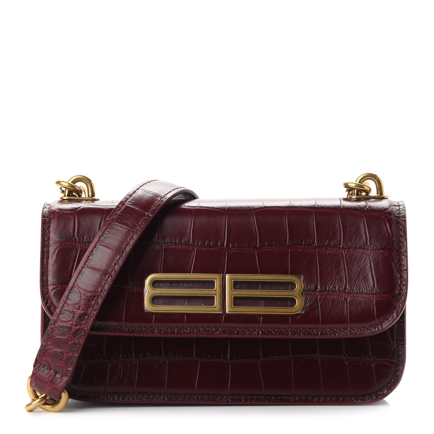 Balenciaga Extra Supple Calfskin Crocodile Embossed Gossip Chain Bag XS Dark Red 1 of 8