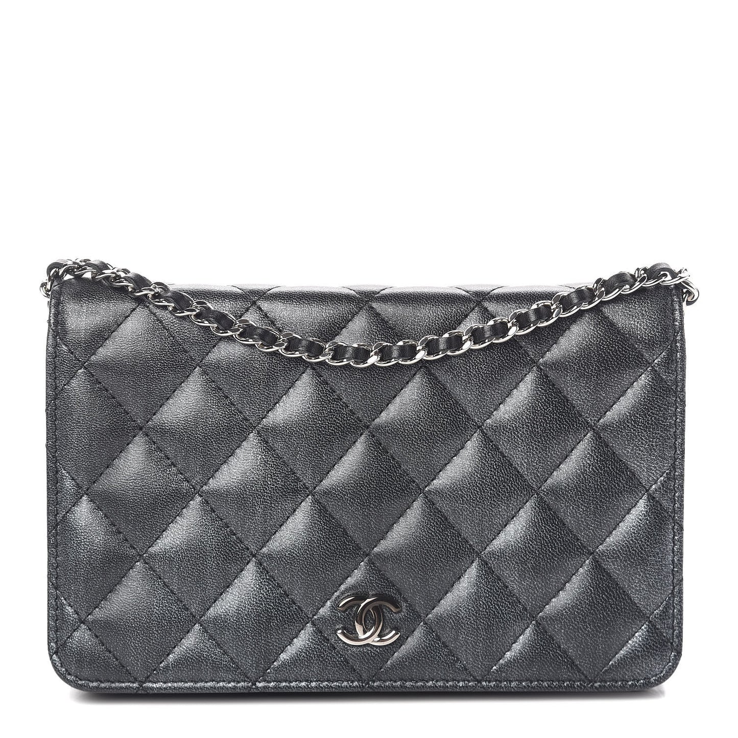 Metallic Goatskin Wallet On Chain WOC Dark Grey