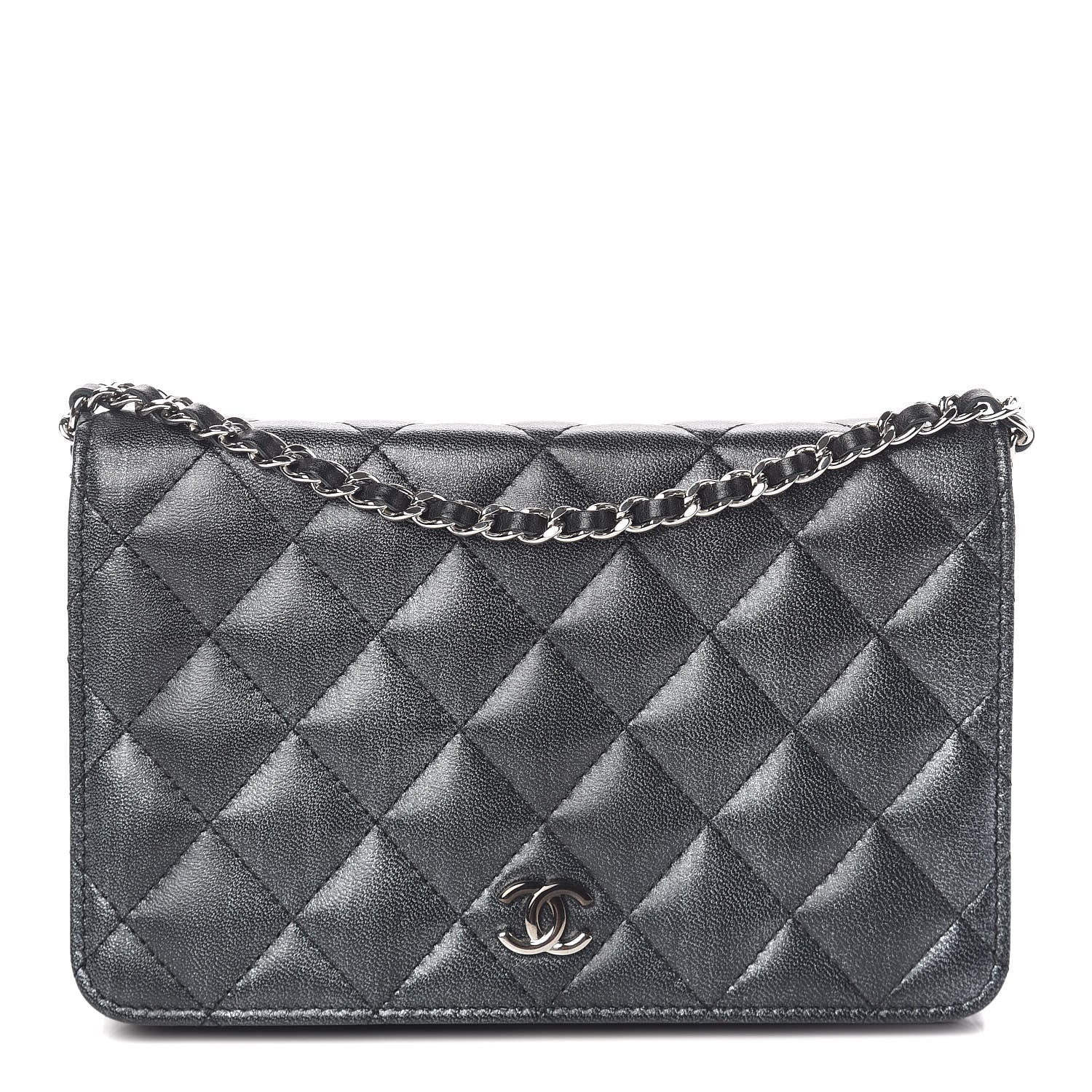 Chanel Metallic Goatskin Wallet On Chain WOC Dark Grey 1 of 10