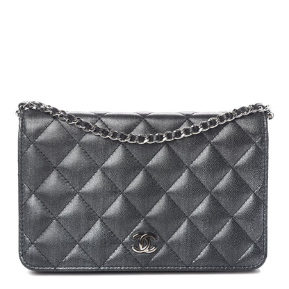 Chanel Metallic Goatskin Wallet On Chain WOC Dark Grey 1 of 10