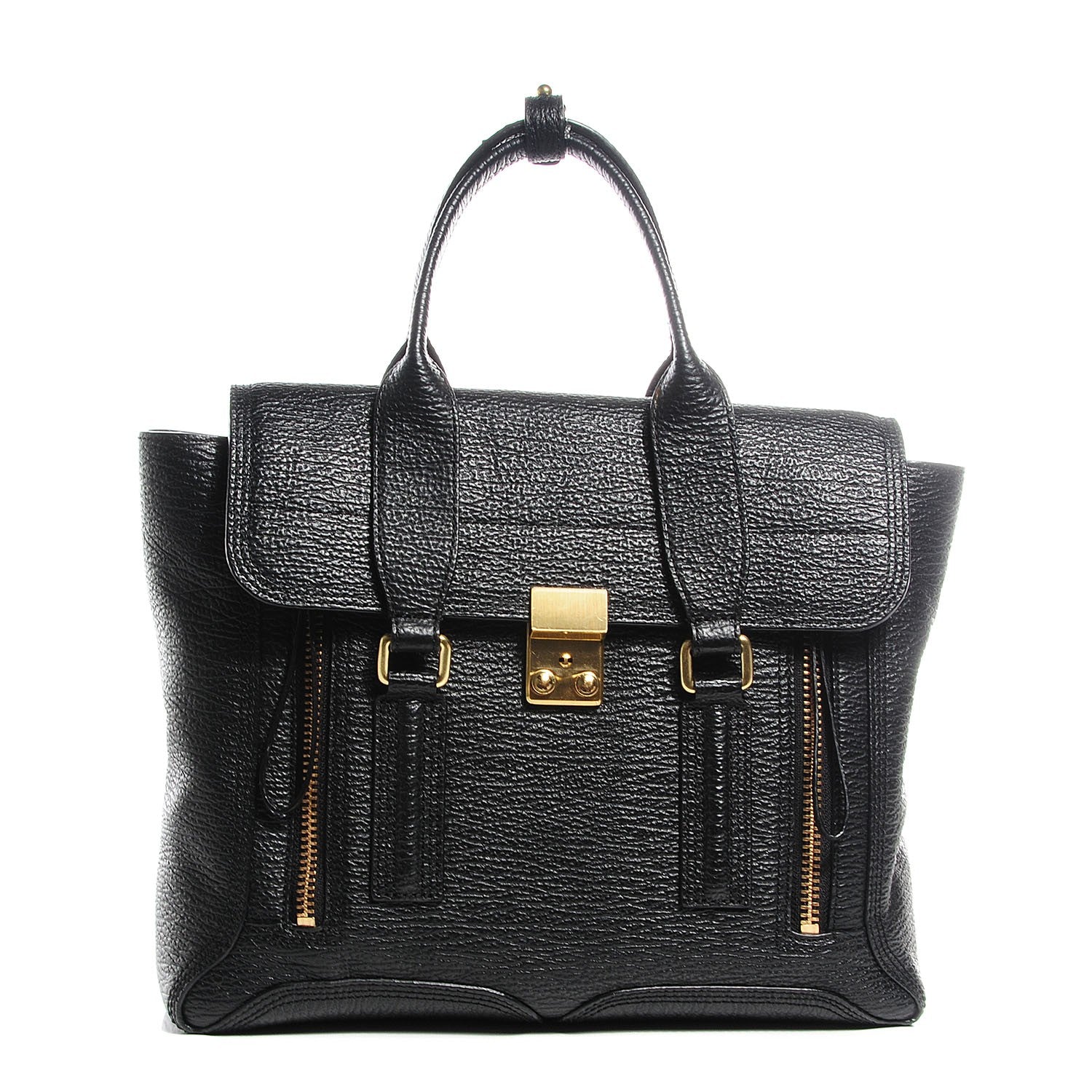 3.1 Phillip Lim 3.1 Textured Calfskin Medium Pashli Satchel Black 1 of 12