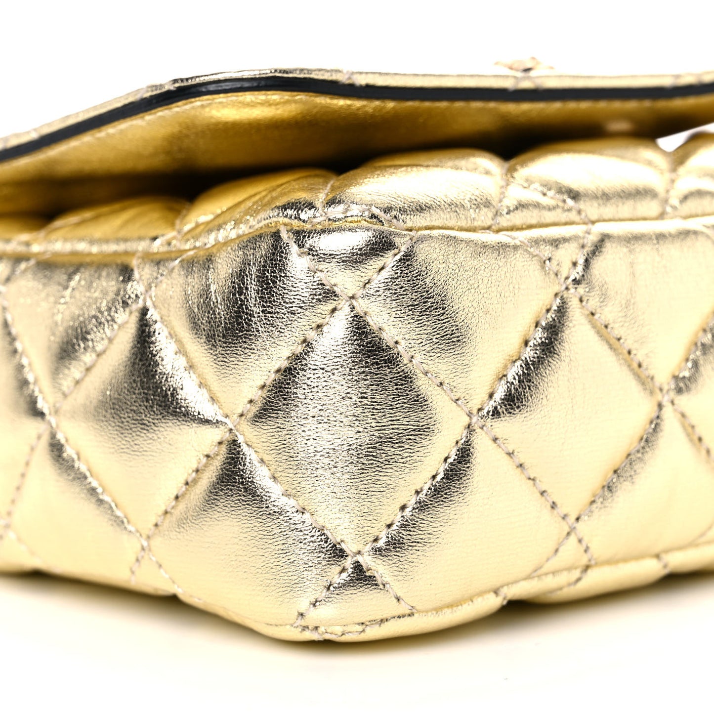 Metallic Nappa Quilted Small Medusa Chain Crossbody Gold