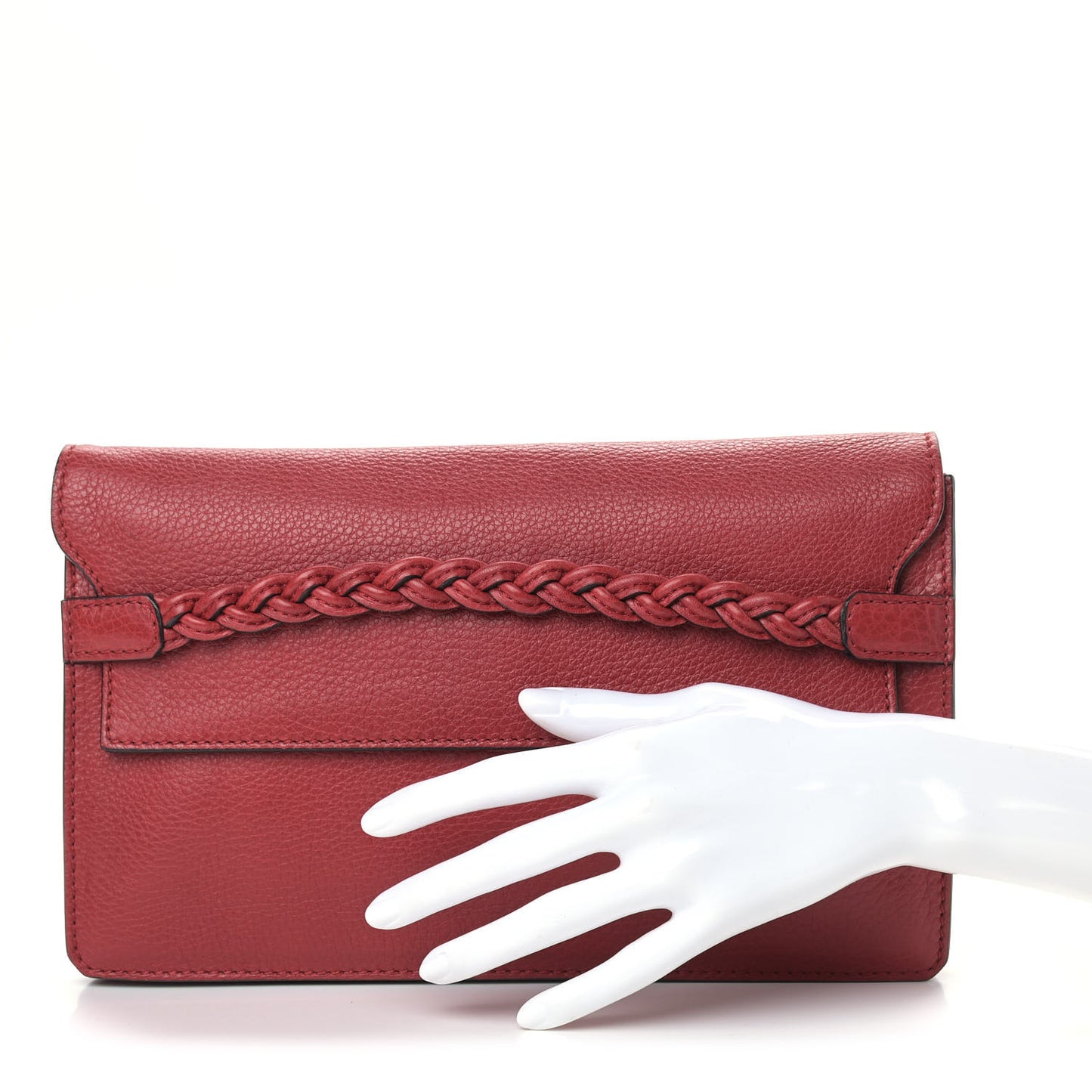 Pebbled Calfskin T.B.C. Braided Strap Clutch Red