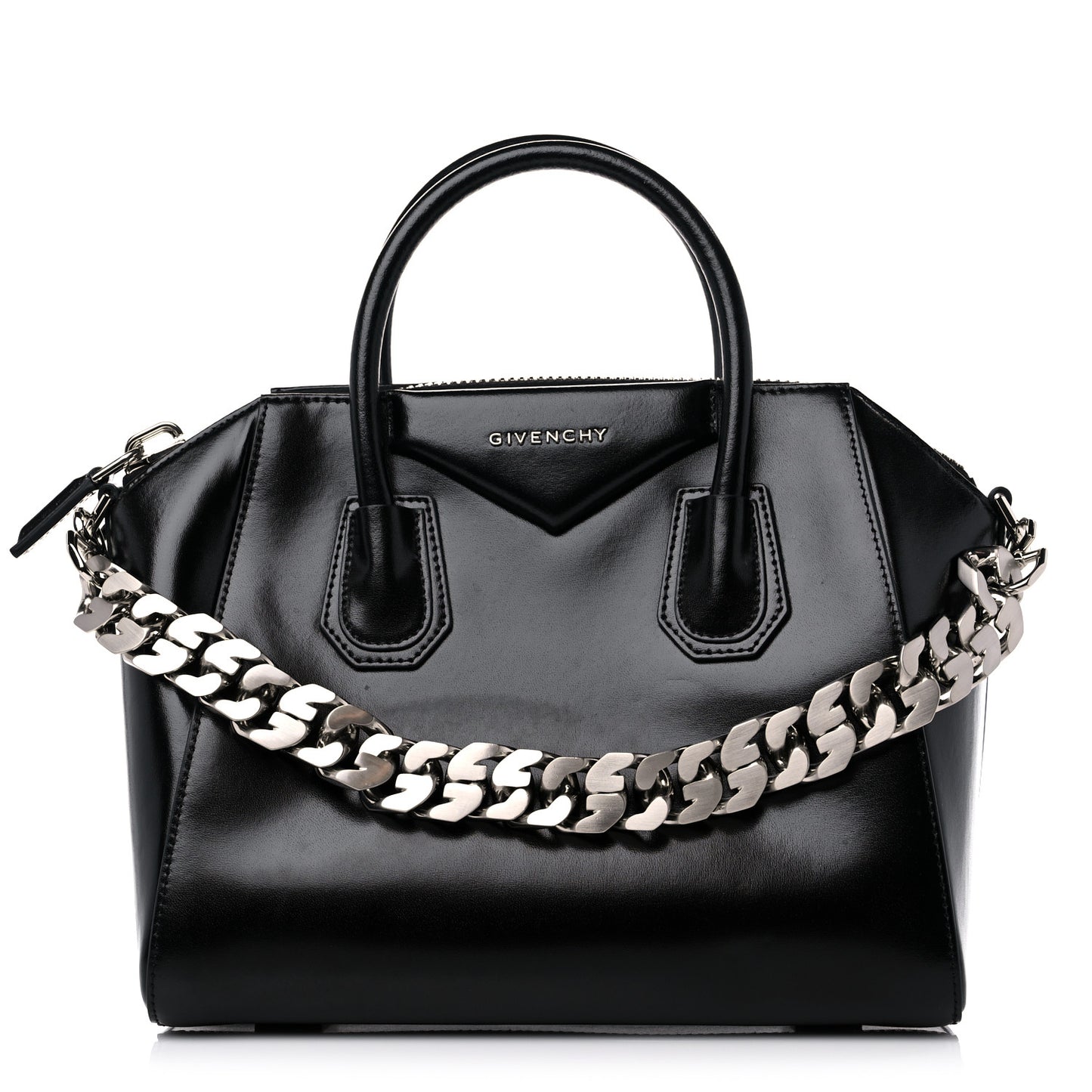 Shiny Lord Calfskin Small Antigona With Chain Black