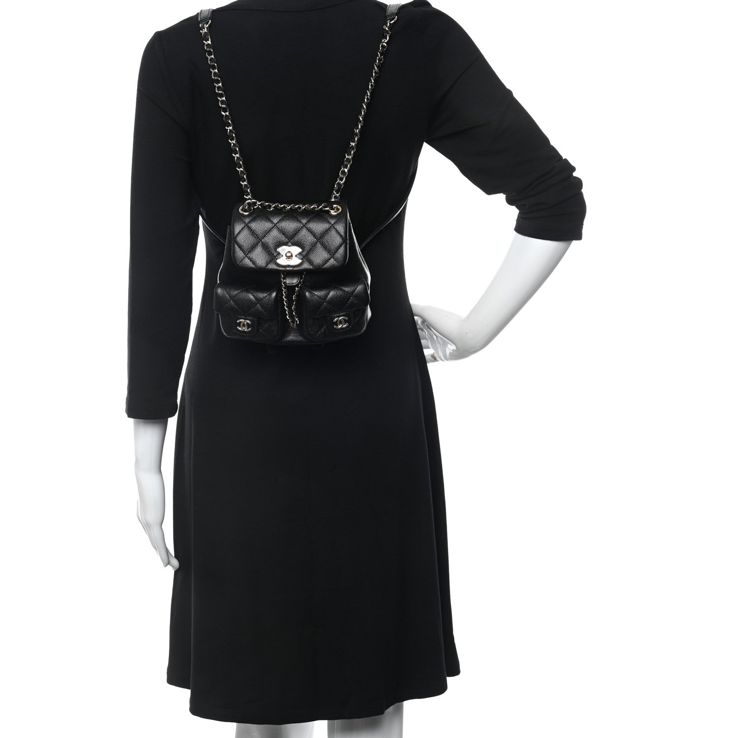 Chanel Shiny Caviar Quilted Small Duma Pockets Drawstring Backpack Black 2 of 10