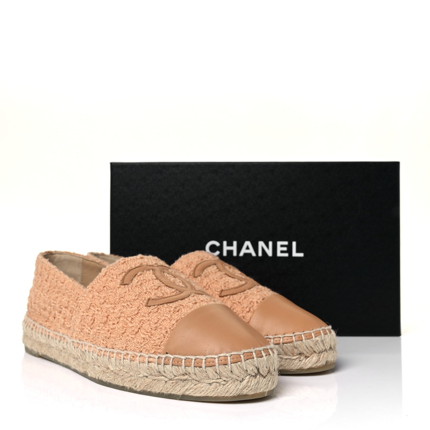 Tweed Lambskin CC Espadrilles 40 Dark Beige Light Brown