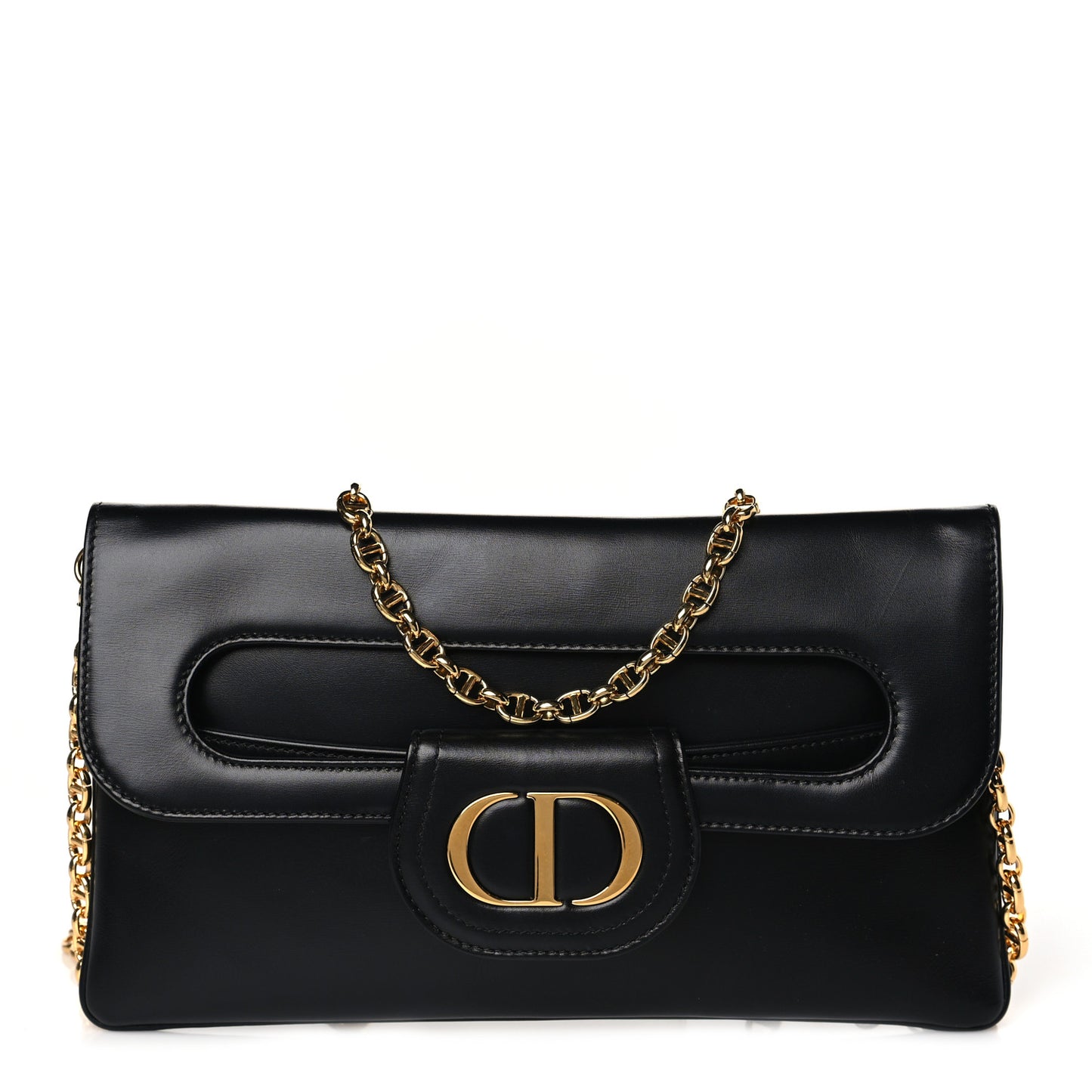 Smooth Calfskin Medium Diordouble Chain Bag Black