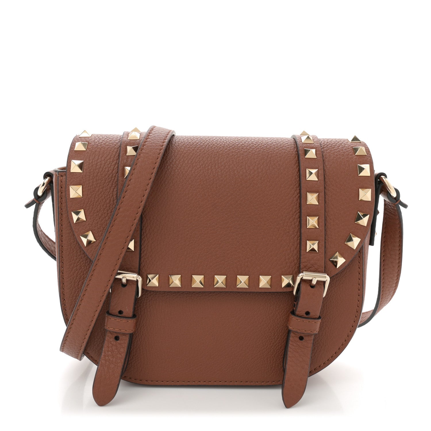 Valentino Garavani Grained Calfskin Rockstud Flap Messenger Saddle Brown 1 of 9