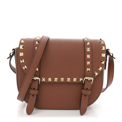 Valentino Garavani Grained Calfskin Rockstud Flap Messenger Saddle Brown 1 of 9