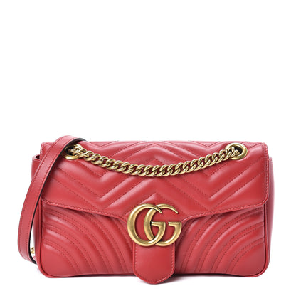 Gucci Calfskin Matelasse Small GG Marmont Shoulder Bag Hibiscus Red 1 of 10