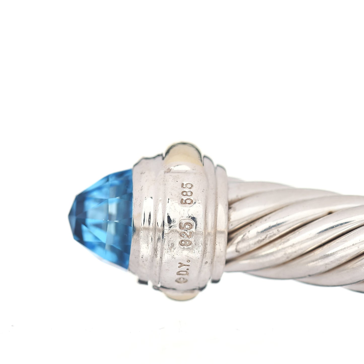 Sterling Silver 14K Yellow Gold Blue Topaz 7mm Cable Classics Bracelet