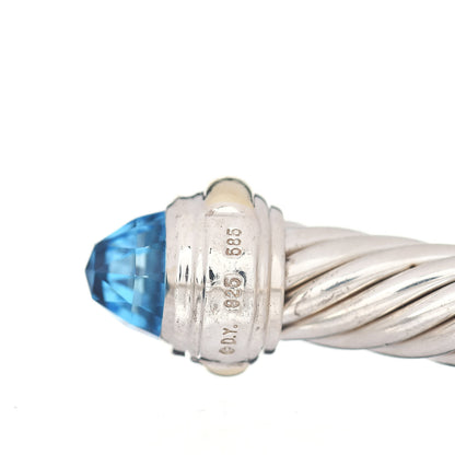 David Yurman Sterling Silver 14K Yellow Gold Blue Topaz 7mm Cable Classics Bracelet 4 of 4