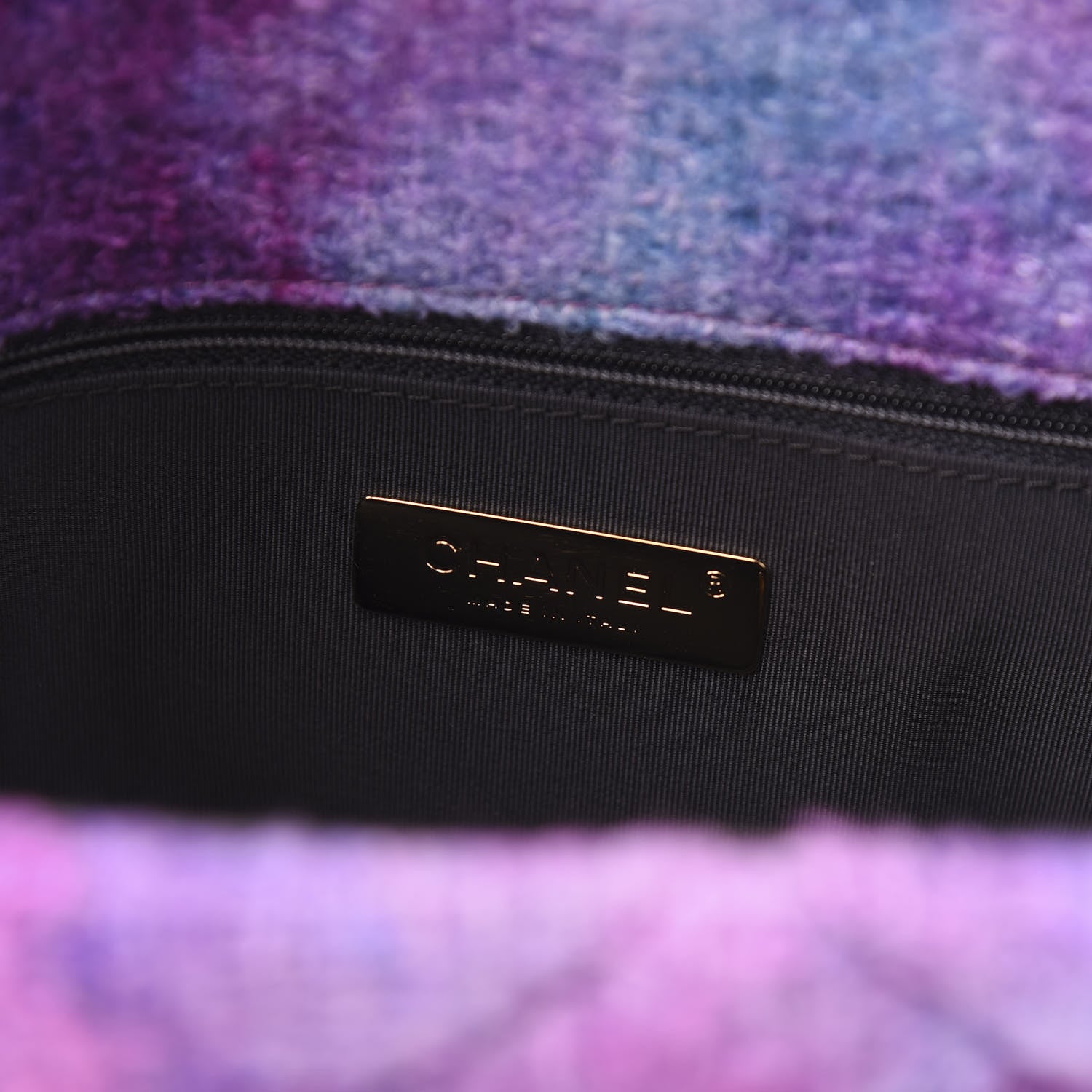 Chanel Wool Tweed Quilted Large 19 Flap Purple Black Blue 8 of 11