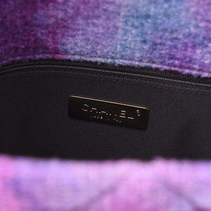 Chanel Wool Tweed Quilted Large 19 Flap Purple Black Blue 8 of 11