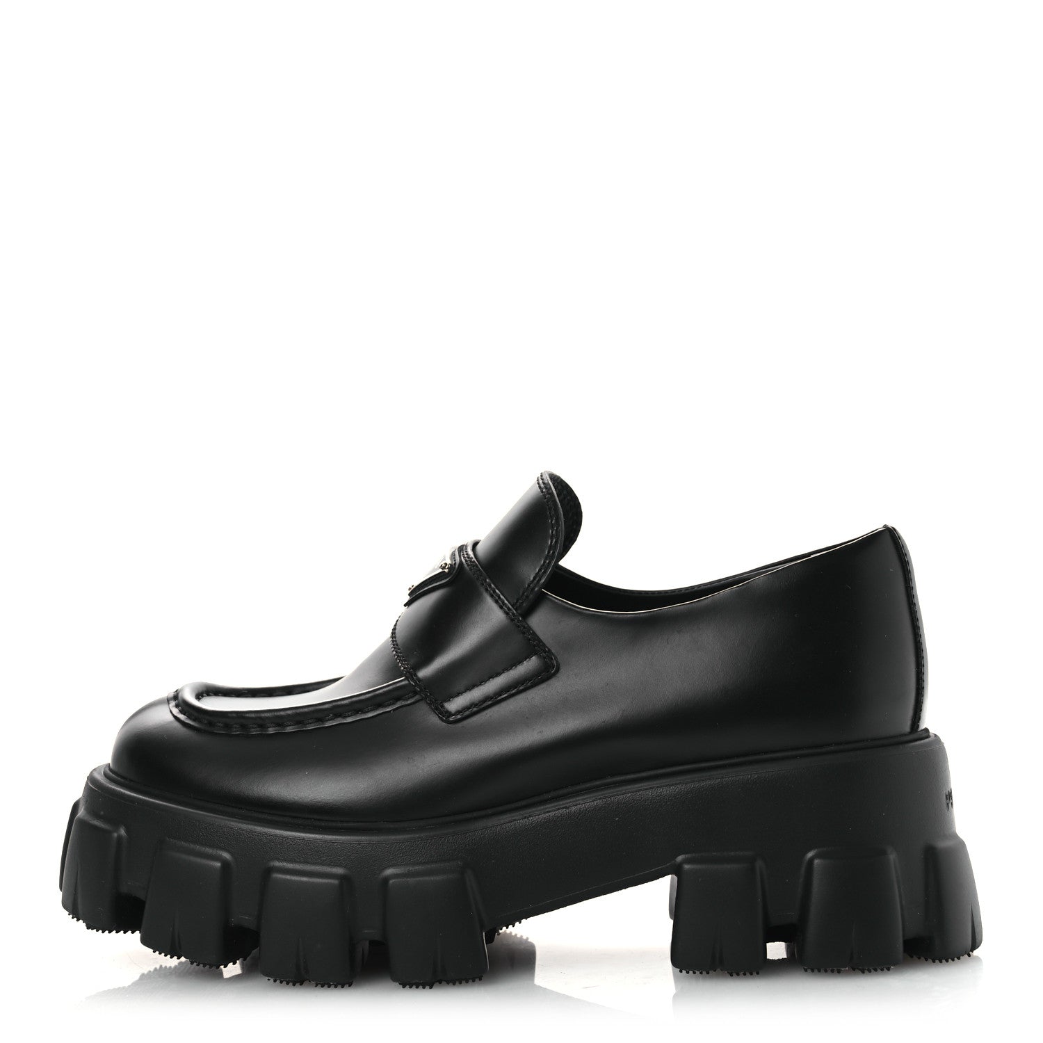 Prada Spazzolato Rois Metal Triangle Logo Monolith 55mm Loafers 39 Black 1 of 11