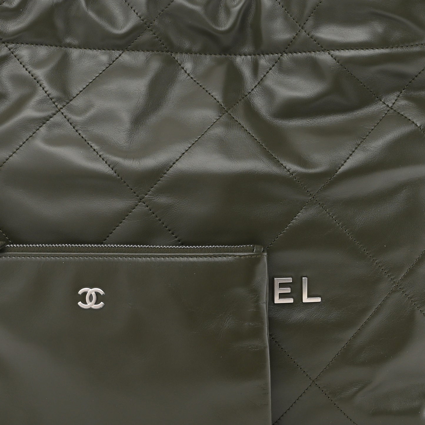 Shiny Calfskin Quilted Small Chanel 22 Khaki