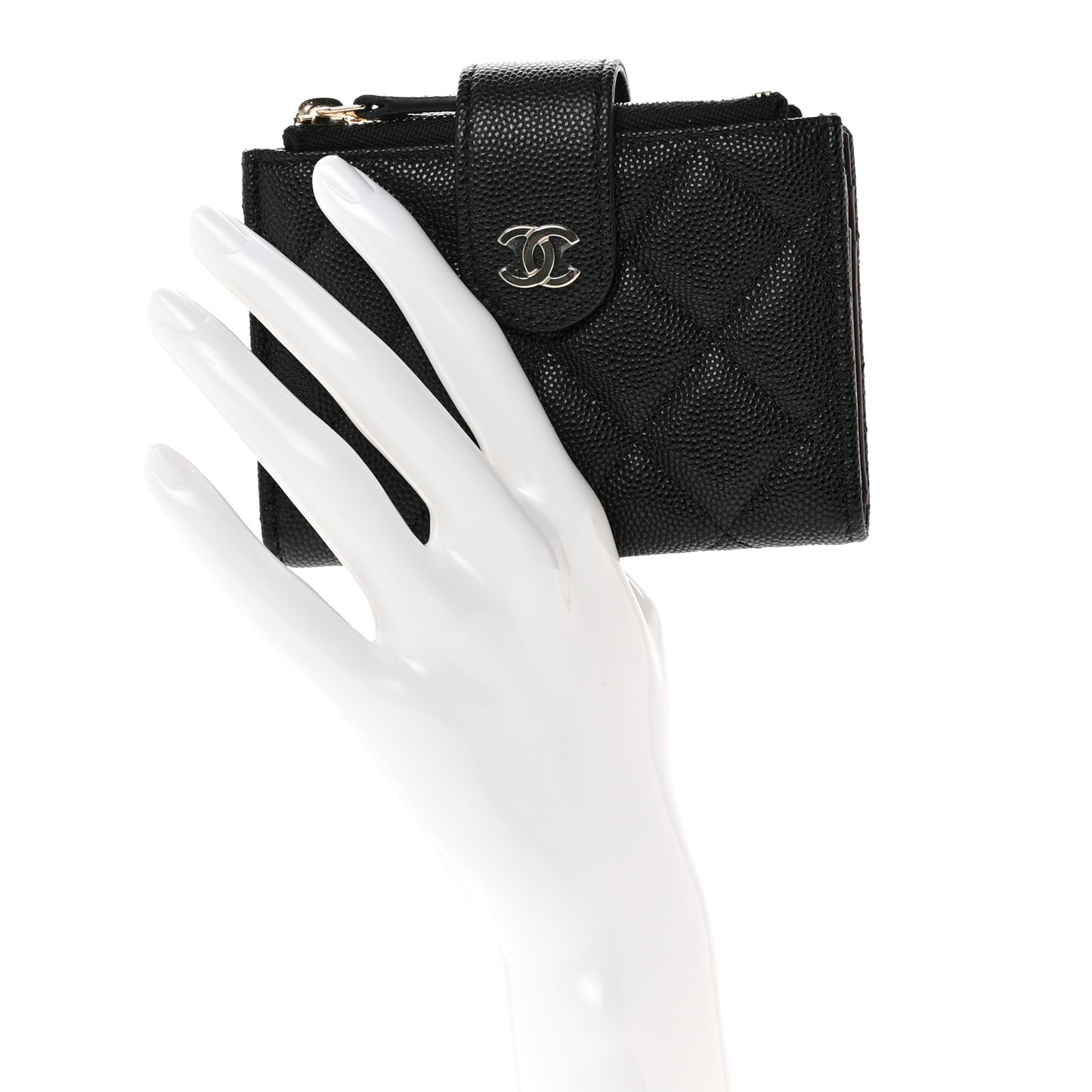 Caviar Quilted Compact Zipped Pocket Wallet Black