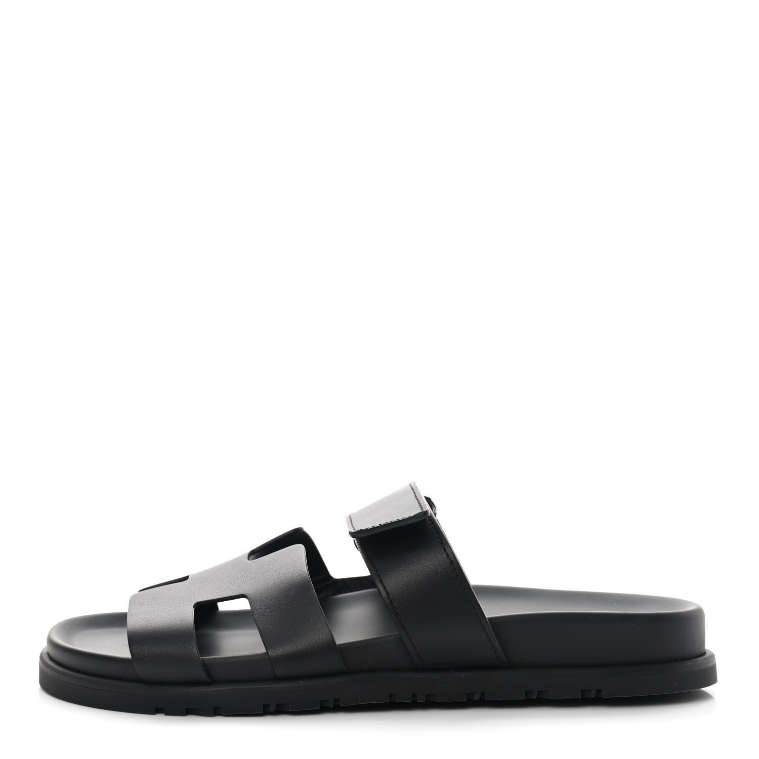 Hermes Calfskin Womens Chypre Sandals 37.5 Black 1 of 10