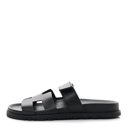 Hermes Calfskin Womens Chypre Sandals 37.5 Black 1 of 10