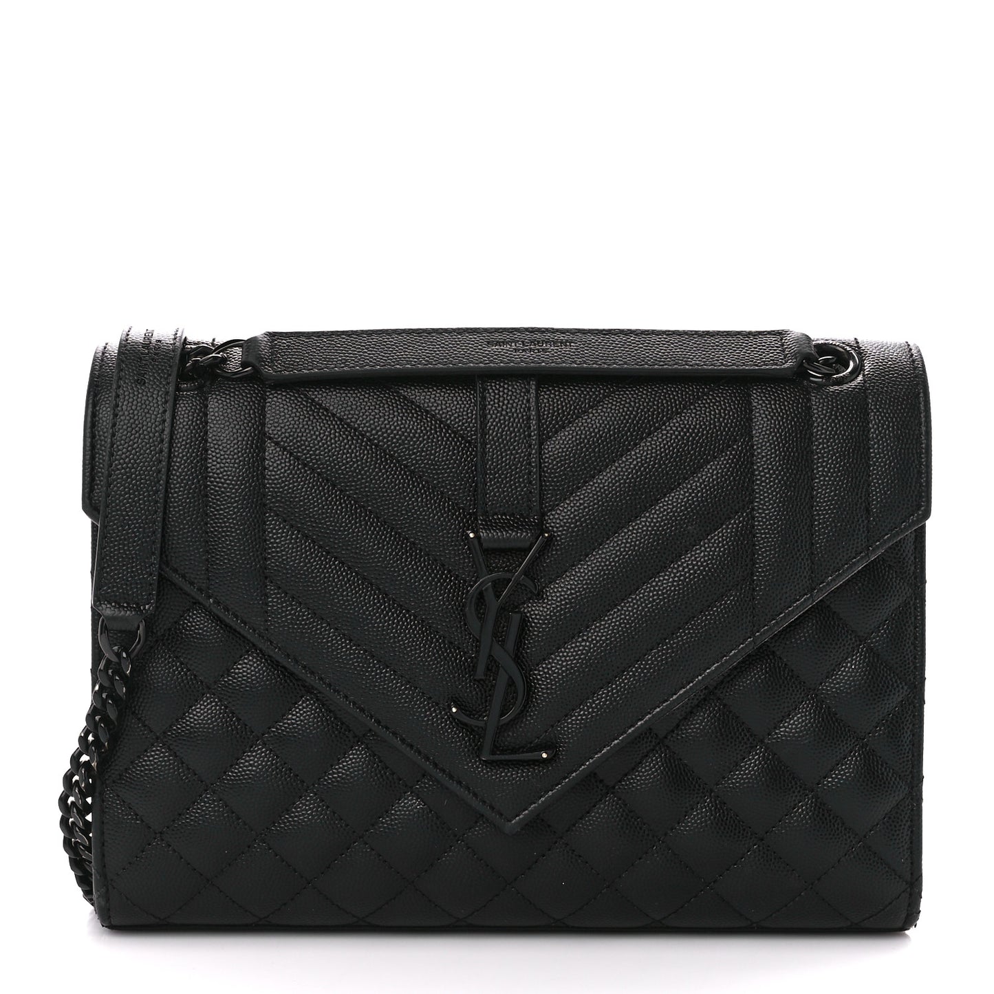 Grain De Poudre Textured Mixed Matelasse Triquilt Medium Monogram Monochrome Satchel Black