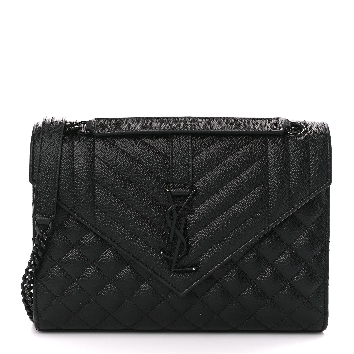 Saint Laurent Grain De Poudre Textured Mixed Matelasse Triquilt Medium Monogram Monochrome Satchel Black 1 of 13