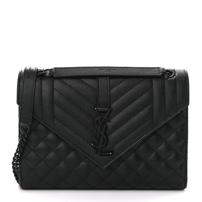 Saint Laurent Grain De Poudre Textured Mixed Matelasse Triquilt Medium Monogram Monochrome Satchel Black 1 of 13