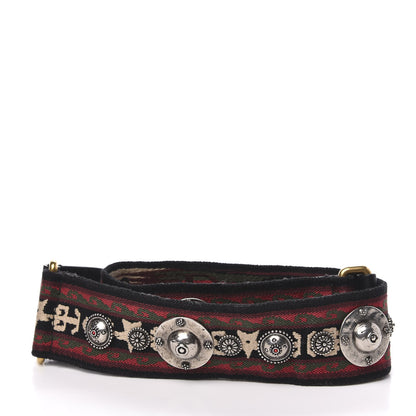 Christian Dior Canvas Embroidered Studded Bohemian Shoulder Strap Red 2 of 5
