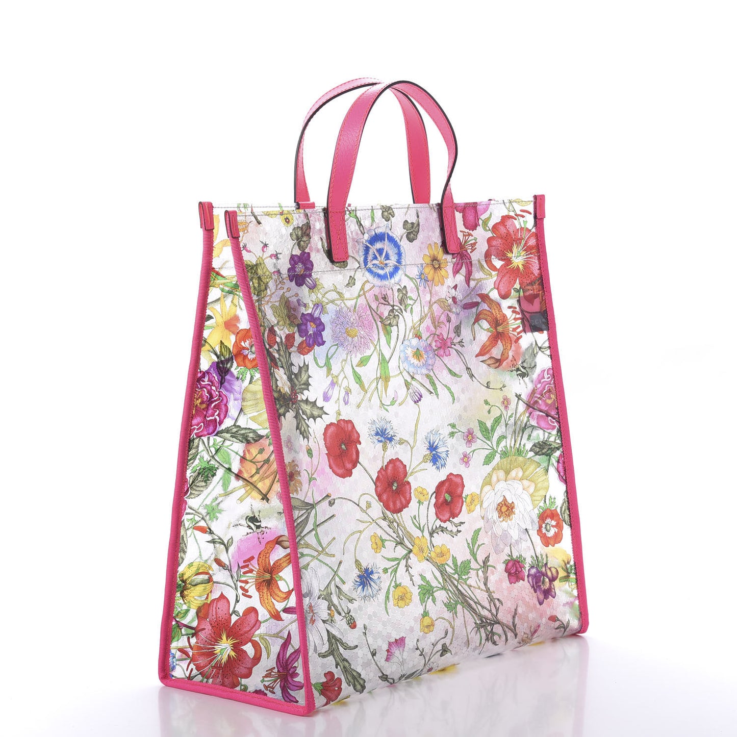 Calfskin Textured Vinyl Print Flora Tote Fluorescent Fuchsia