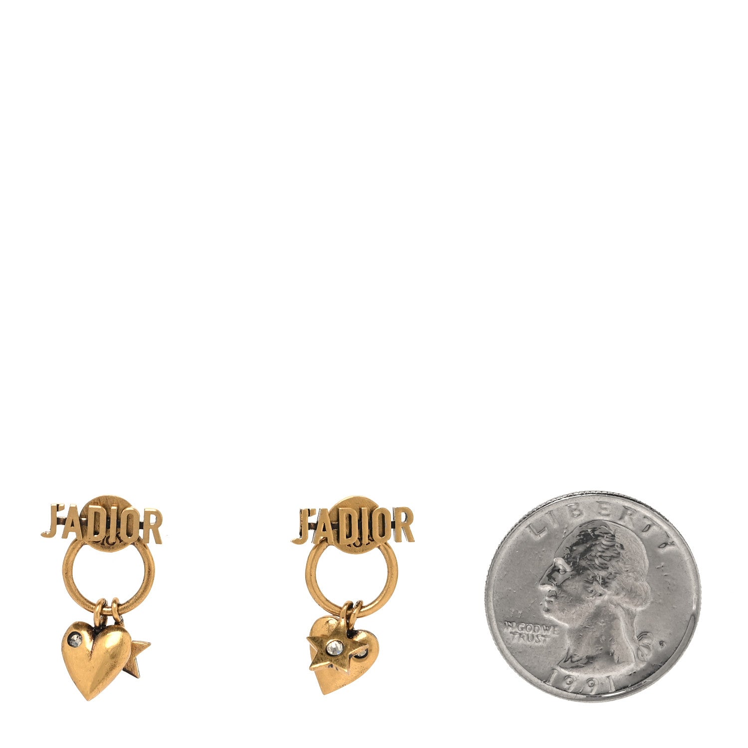 Christian Dior Metal Heart Star J'adior Drop Earrings Antique Gold 2 of 5