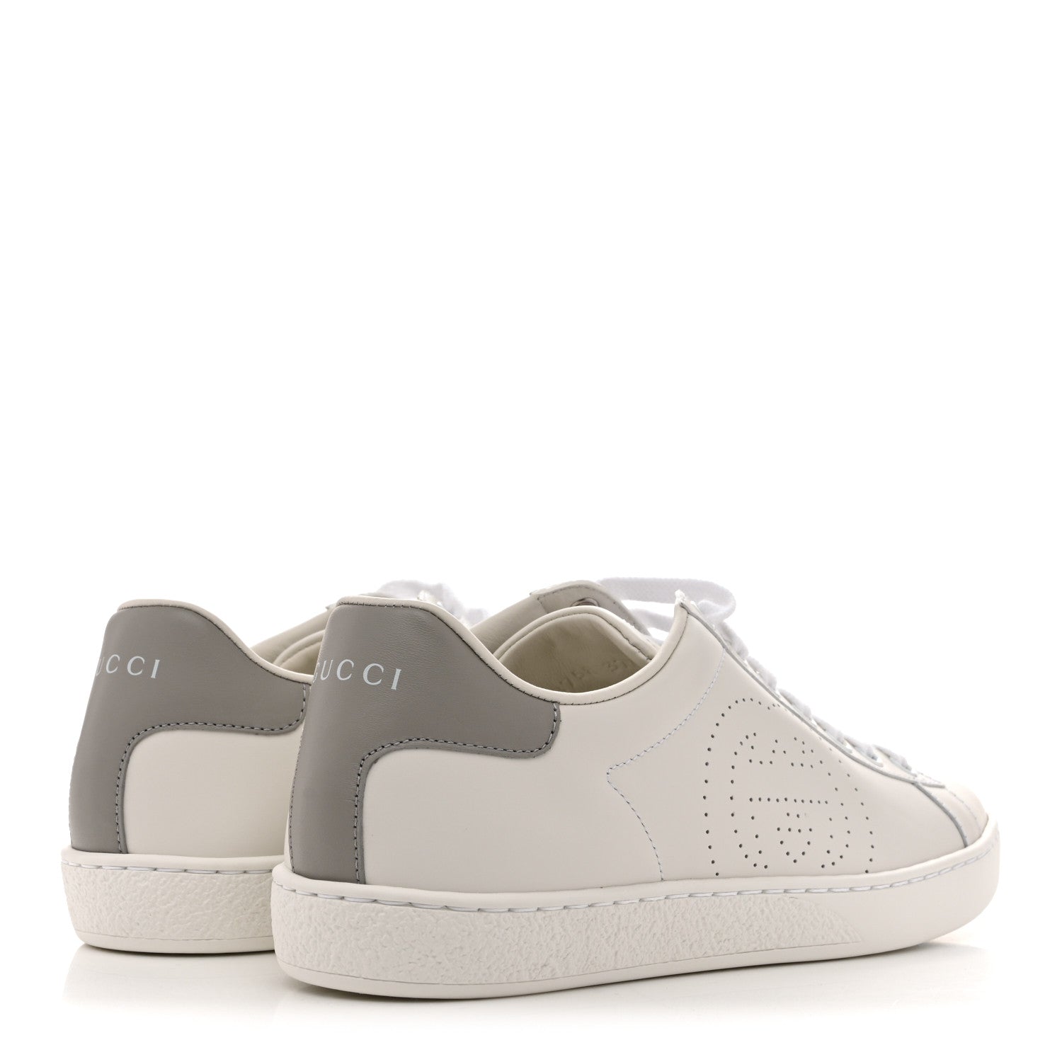 Gucci Calfskin Interlocking G Perforated Womens Ace Sneakers 37.5 White Grey Sky 5 of 10
