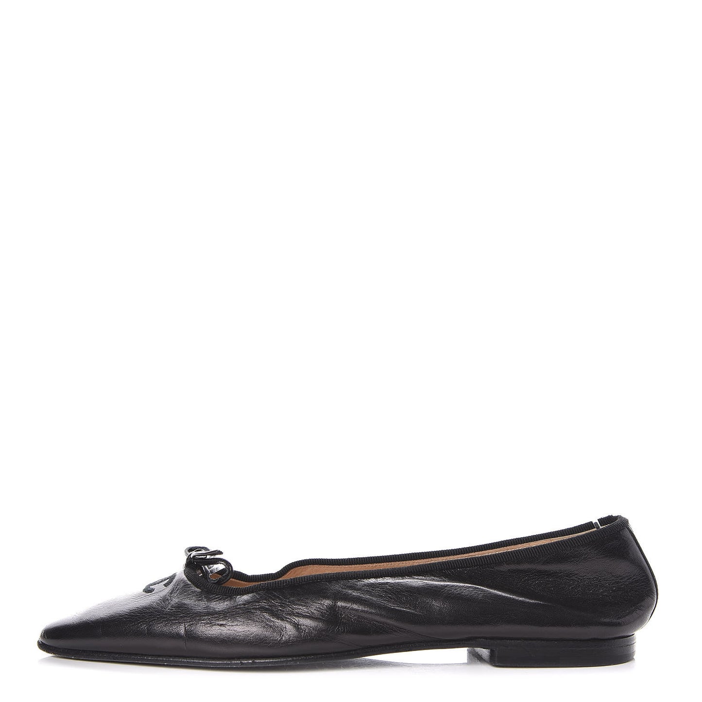 Lambskin Pointed Toe Bow Ballet Flats 37 Black