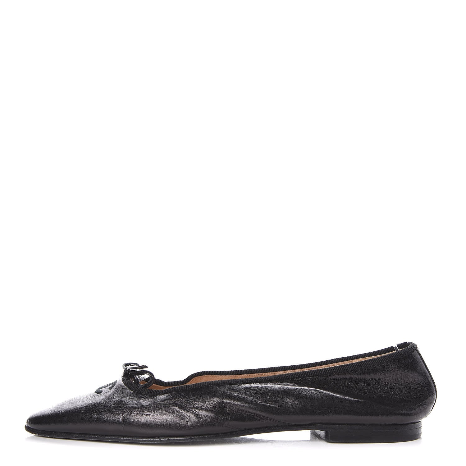 Chanel Lambskin Pointed Toe Bow Ballet Flats 37 Black 1 of 9