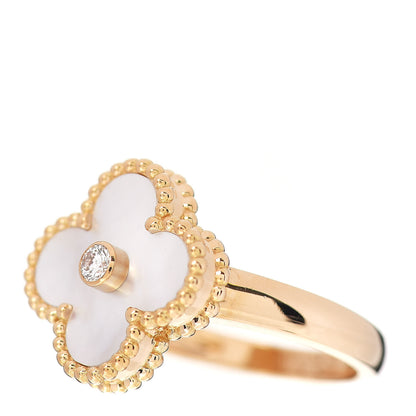 Van Cleef & Arpels 18K Yellow Gold Diamond Mother of Pearl Vintage Alhambra Ring 52 6 3 of 6