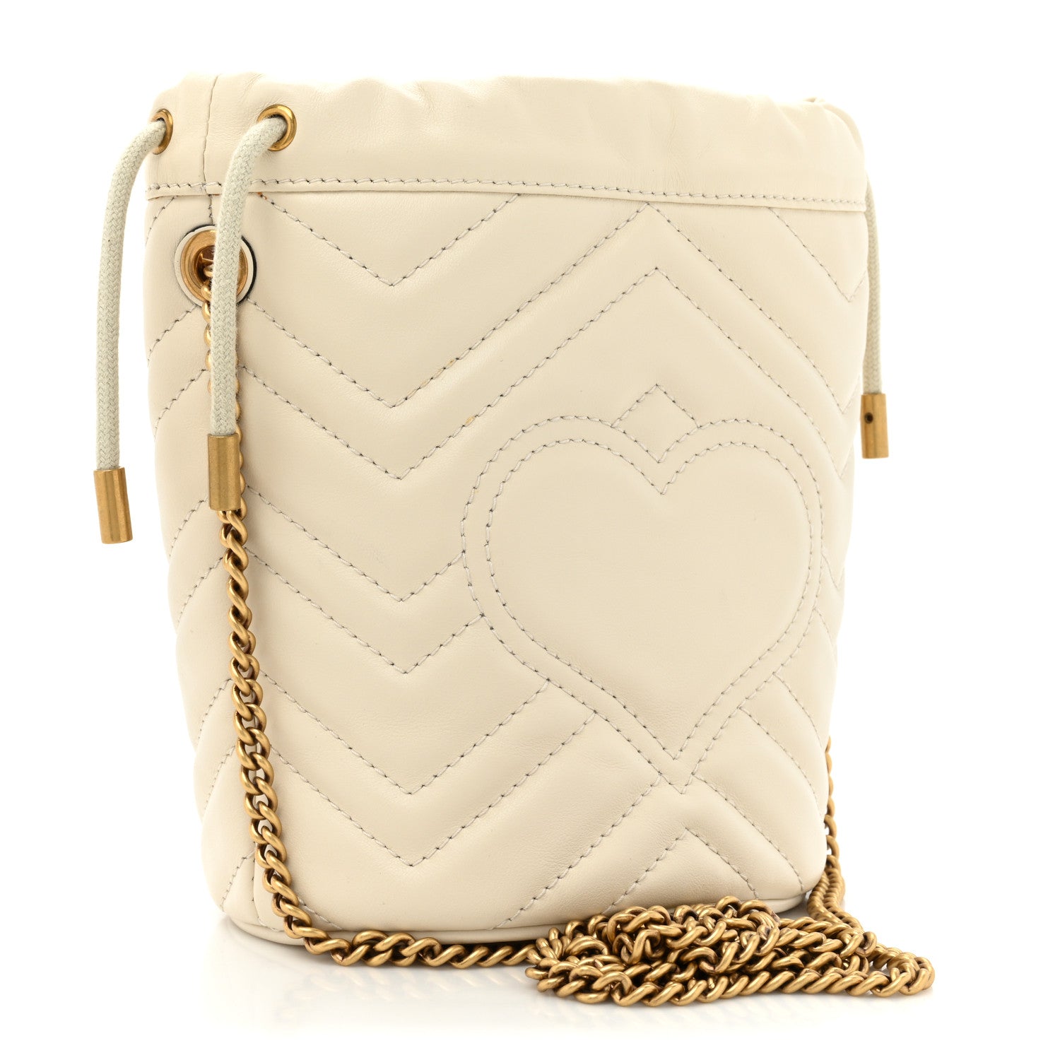 Gucci Calfskin Matelasse Mini GG Marmont 2.0 Bucket Bag White 3 of 9